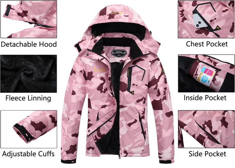 MOERDENG Women's Waterproof Ski Jacket Warm Winter Snow Coat Mountain Windbreaker Hooded Raincoat Jacket - Image 4